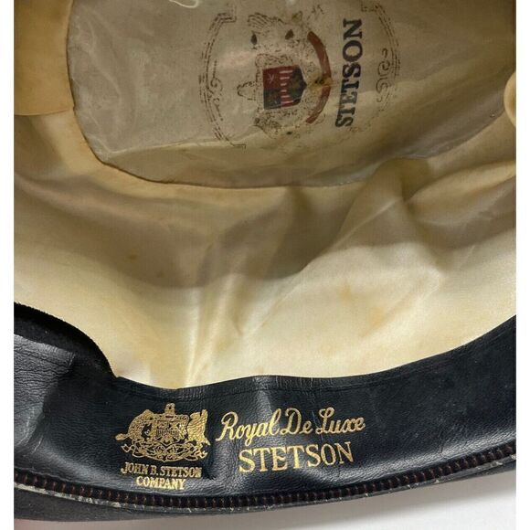 Vintage‎ 1950s John B. Stetson Royal De Luxe Black Fedora Hat  Size 7-1/4 - Picture 6 of 8